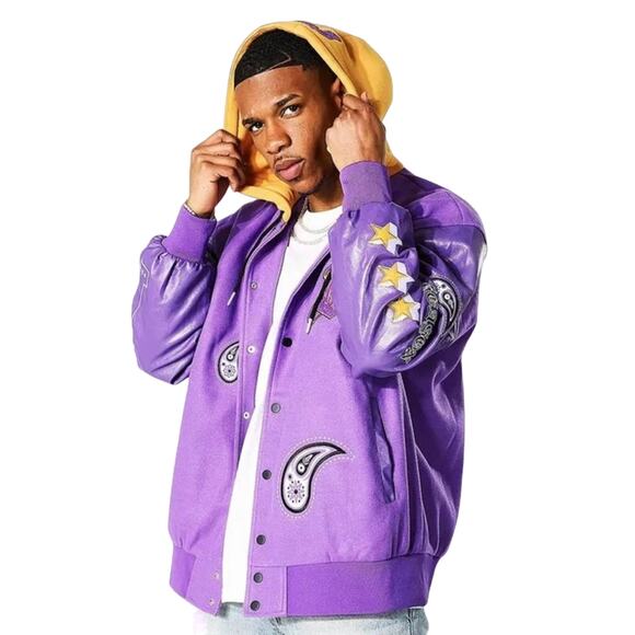 NWT BOOHOOMANPurple Paisley Contrast Varsity/Bomber/Letterman JacketMen